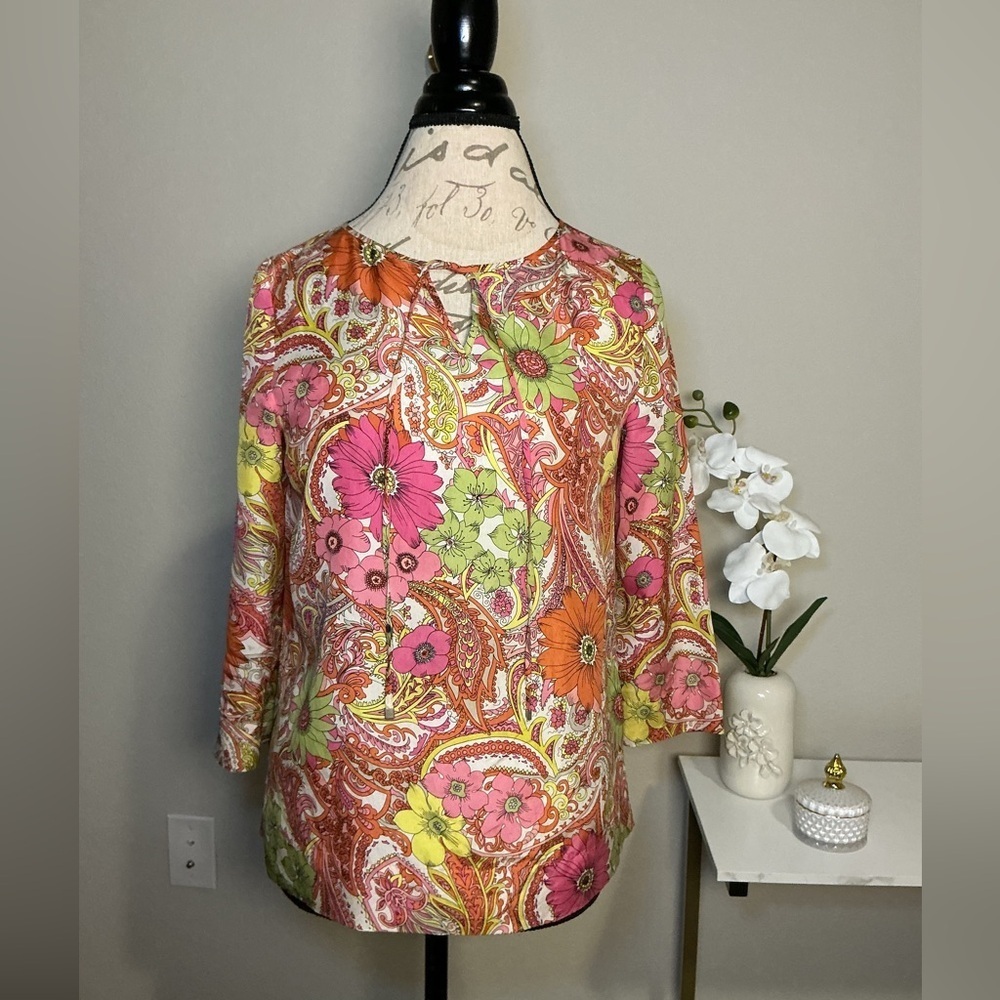 Talbots Floral Paisley Women's Top - Pink, Orange, Green - Picture 1 of 7